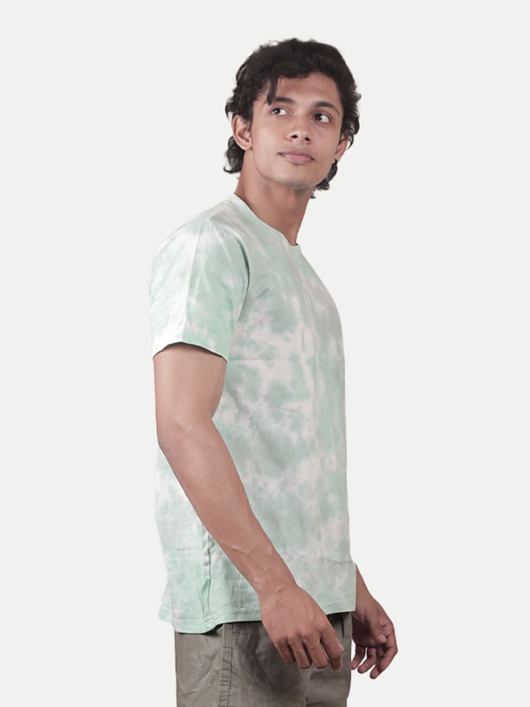 Men Light Green Tie and Dye Cotton Crew Neck T-Shirt