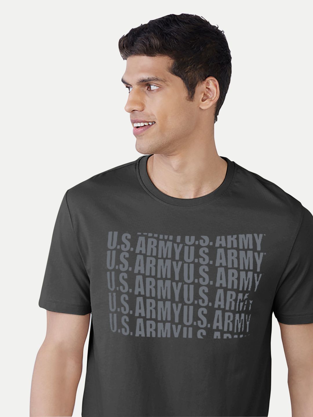 Men Dark Grey Regular Fit Printed T-shirt