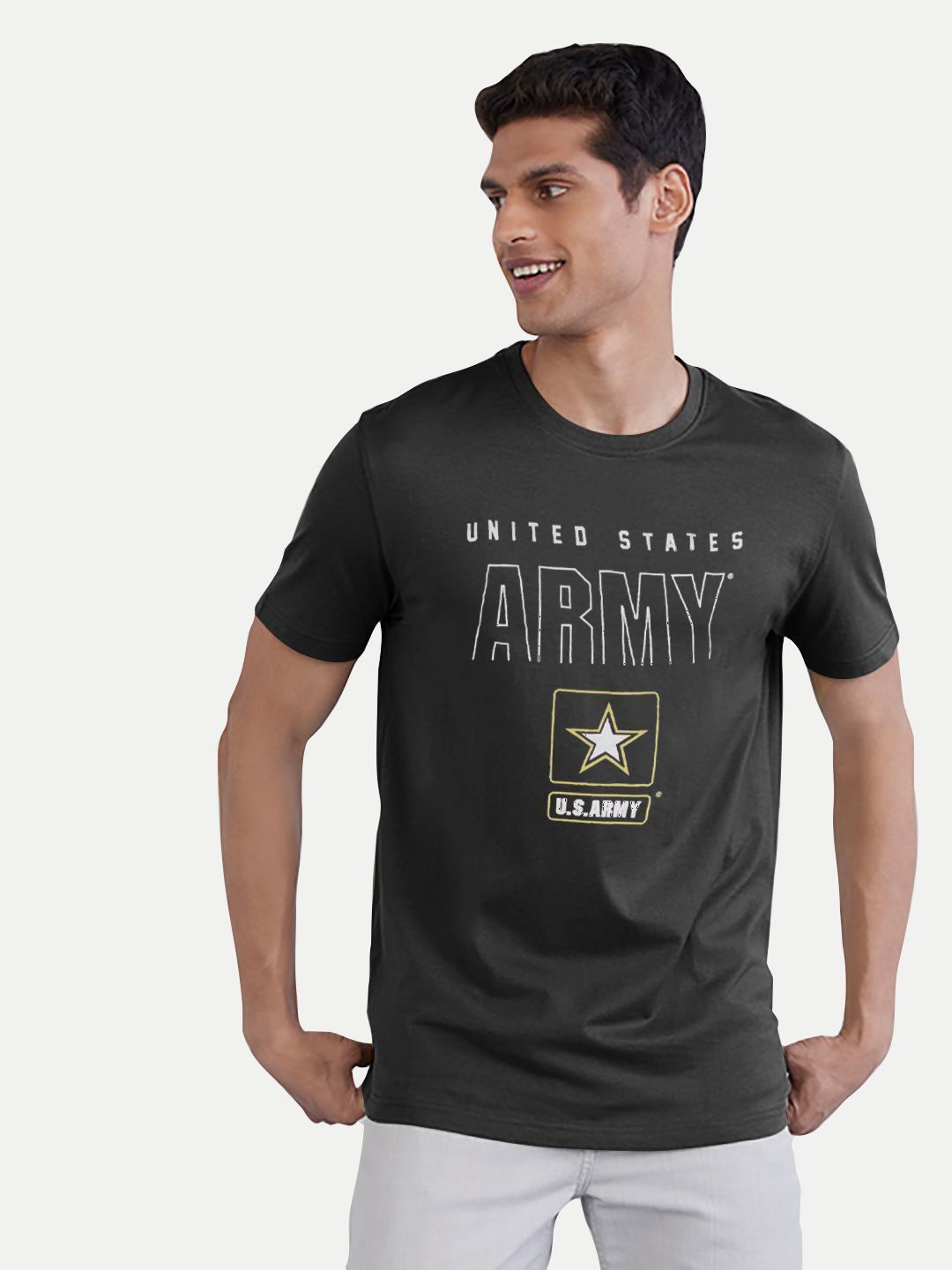 Men Black Logo typographic printed basic cotton T-shirt