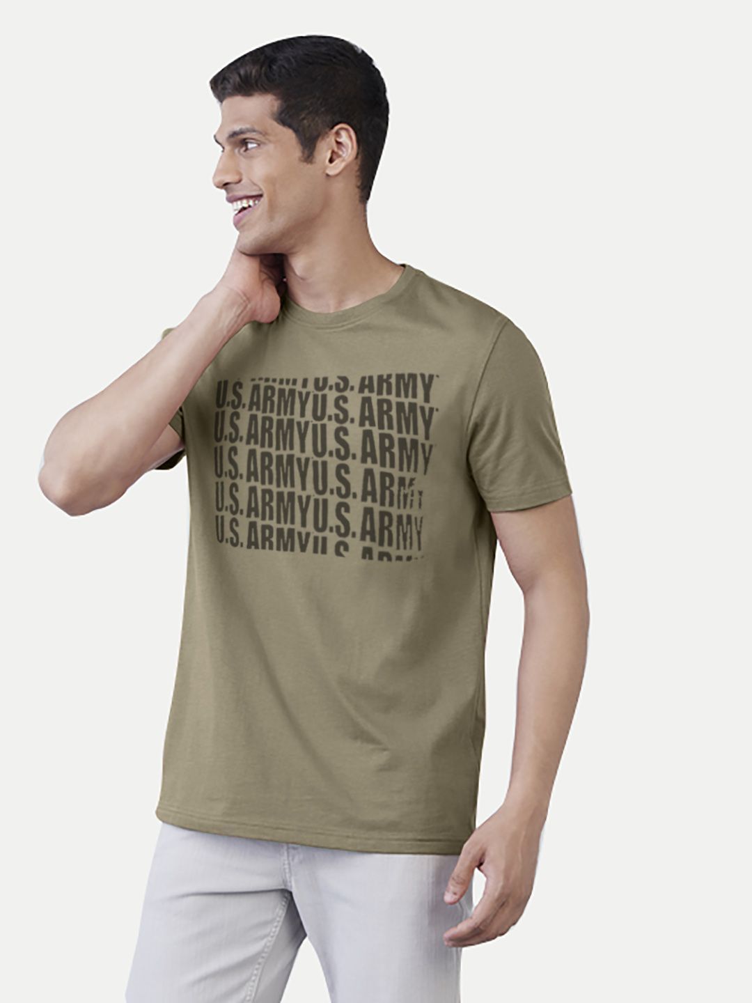 Men Green typographic printed basic cotton T-shirt