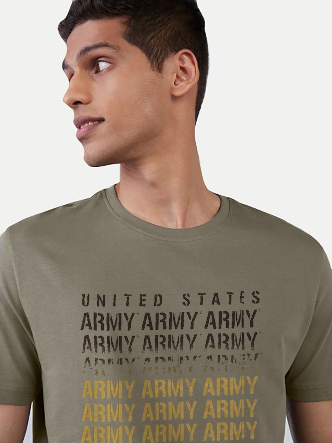 Men Olive typographic printed basic cotton T-shirt