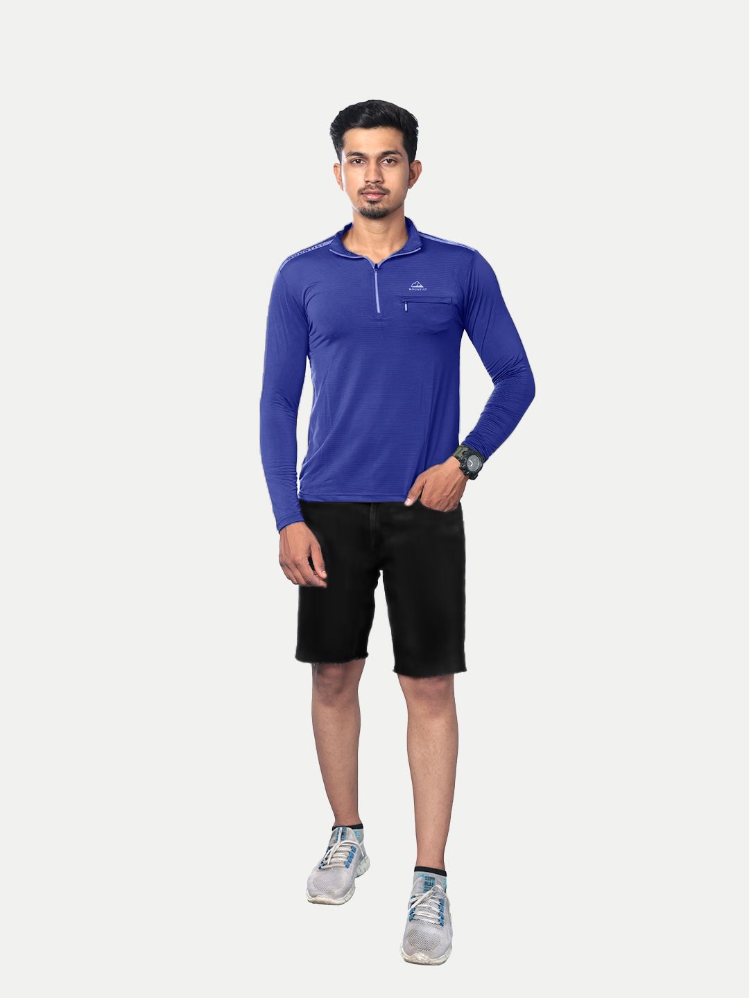 Men Blue Active wear Zipper Full Sleeve T Shirt