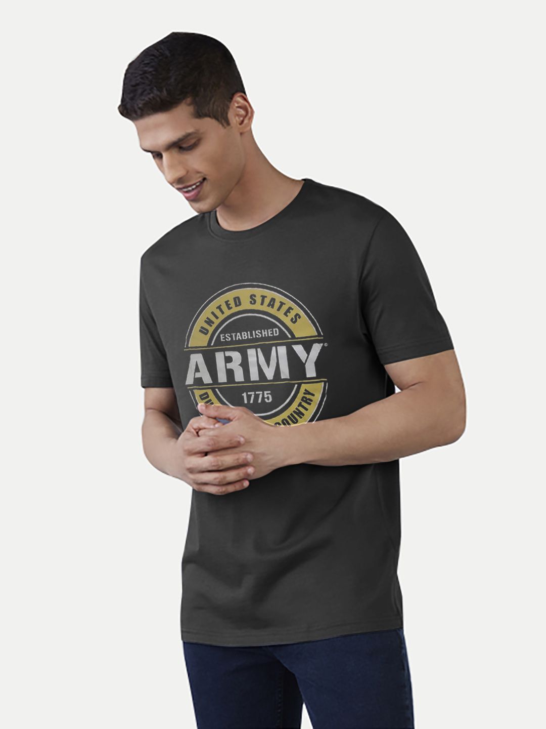 Men Black Logo typographic printed basic cotton T-shirt