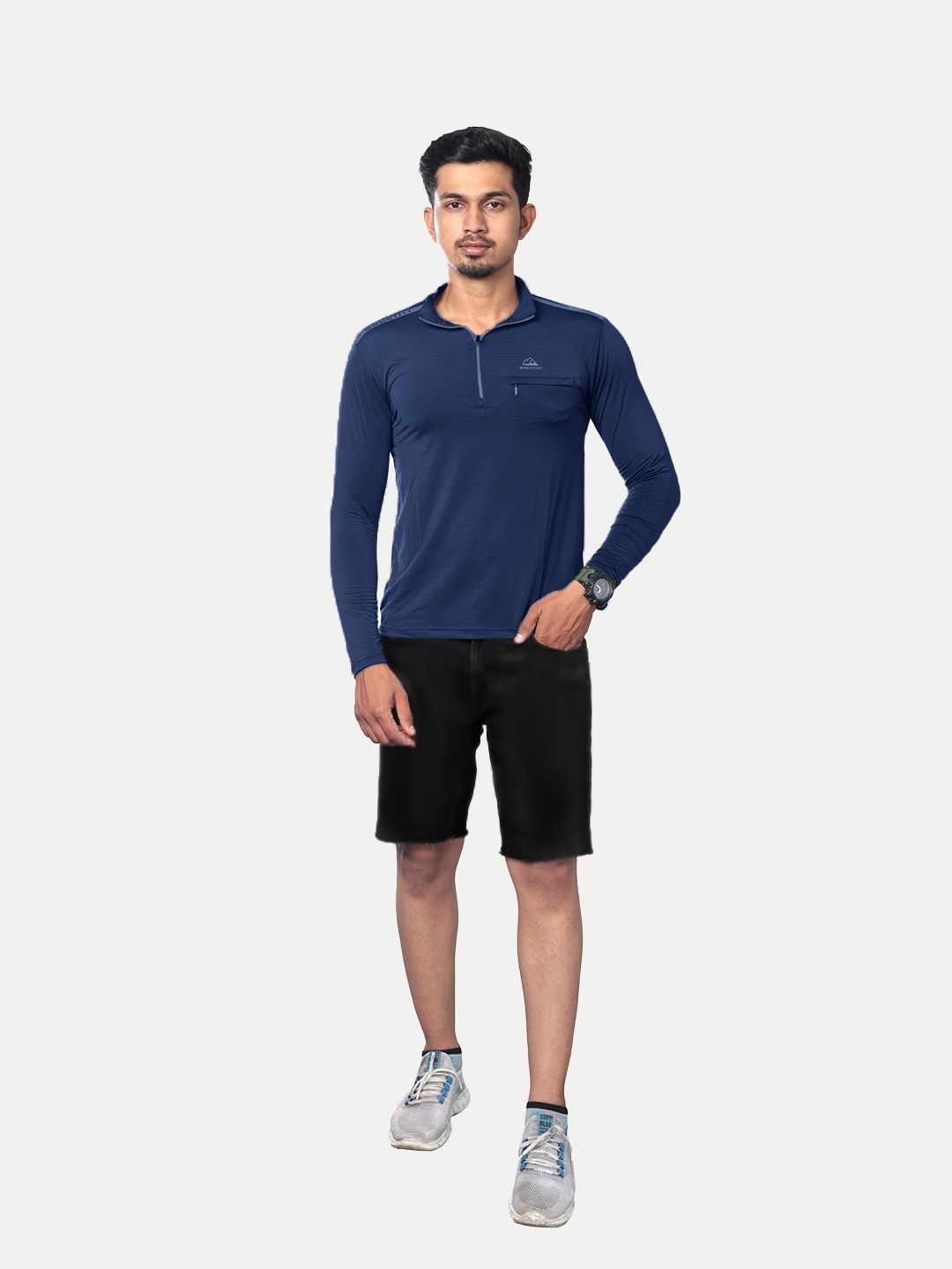 Men Blue Active wear Zipper Full Sleeve T Shirt