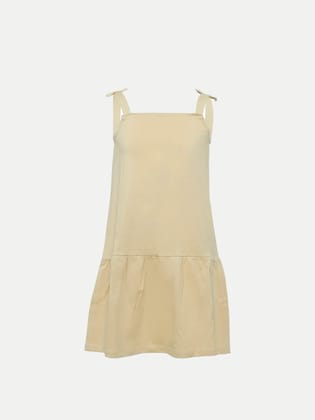 Teen Girls Beige Splid Slip-dress