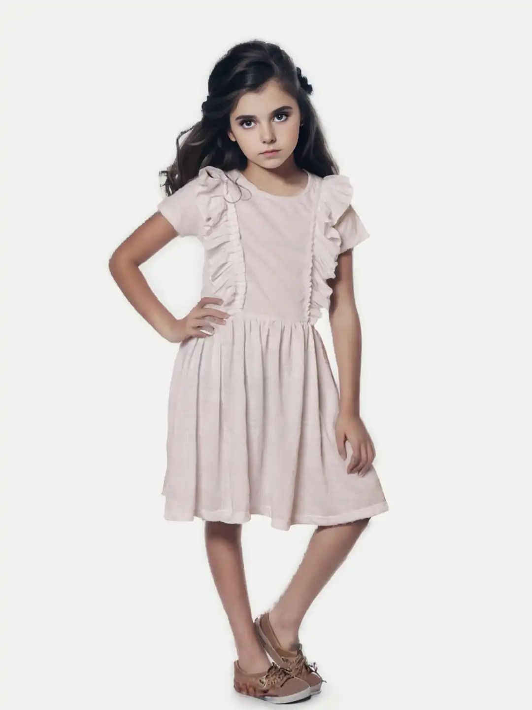 Teen Girls Off-white Dress with Ruffles