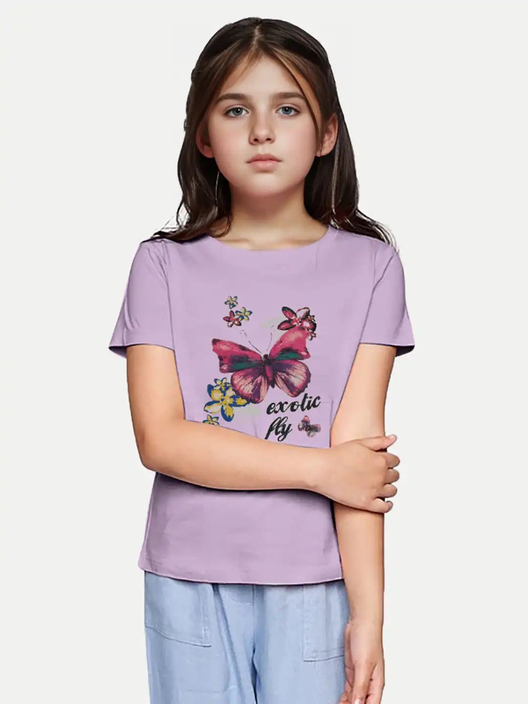 Teen Girls Lilac Printed Crew Neck T-shirt