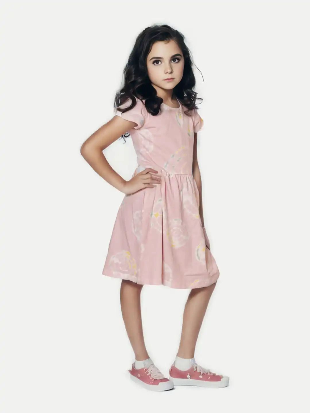 Teen Girls Pink All Over Printed Dress