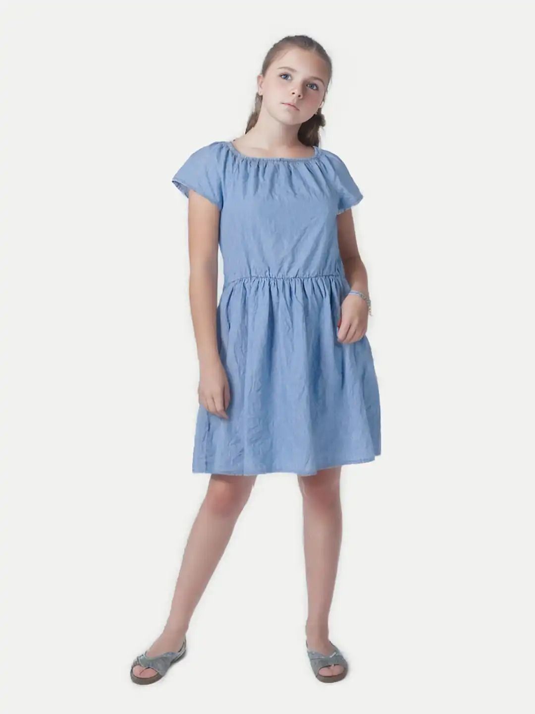 Girls Sky Blue Cotton Dress