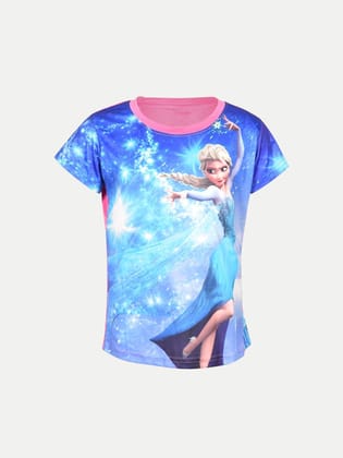 Teen Girls Blue Graphic Printed Crew Neck T-shirt