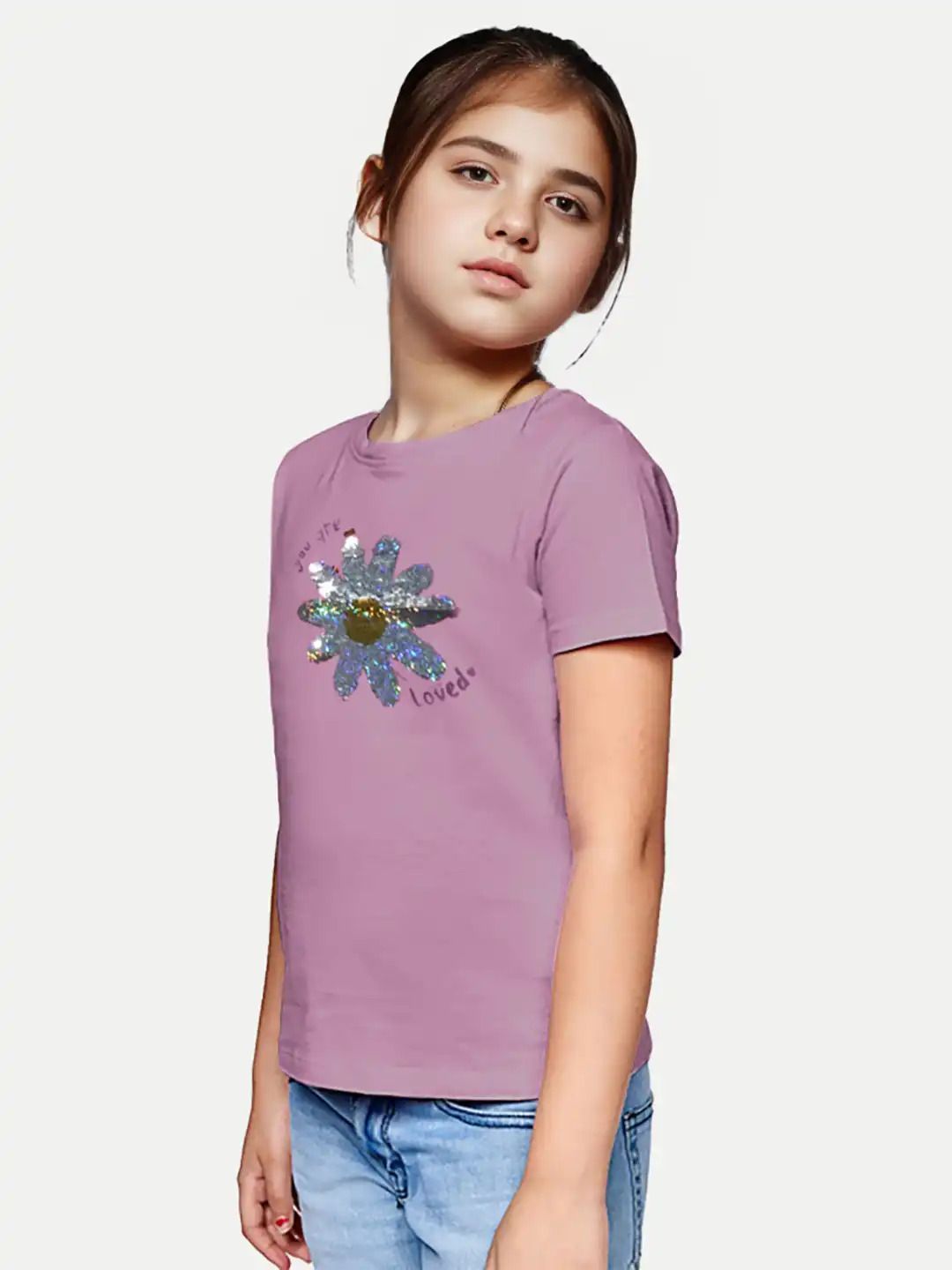 Teen Girls Lilac Sequence Crew Neck T-shirt