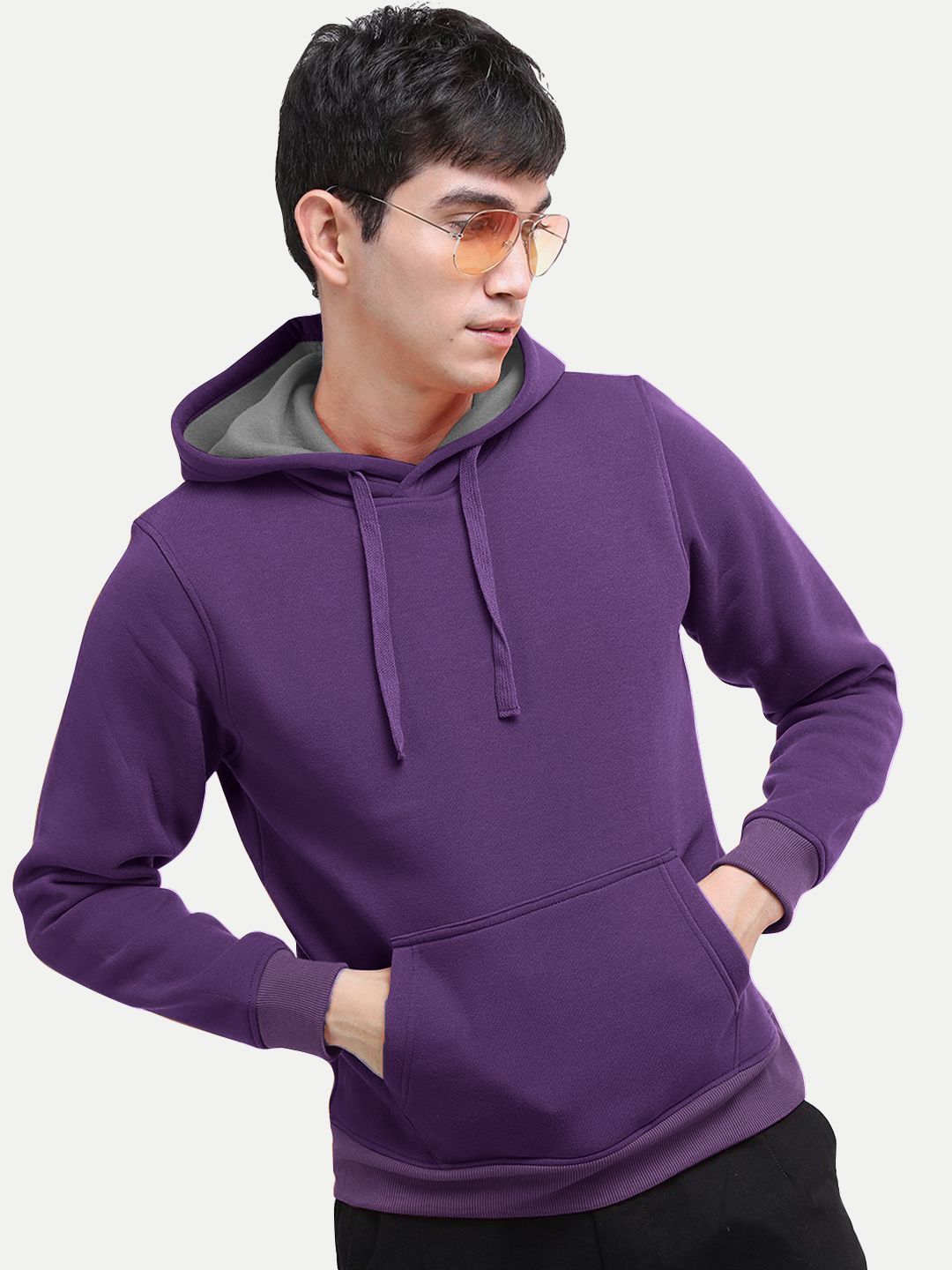 Men Solid Purple Hoodie with Pockets