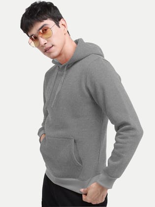 Men Solid Anthra Melange Hoodie with Pockets