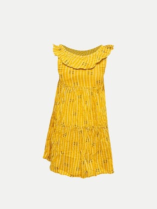 Teen Girls Yellow All-over Printed Dress