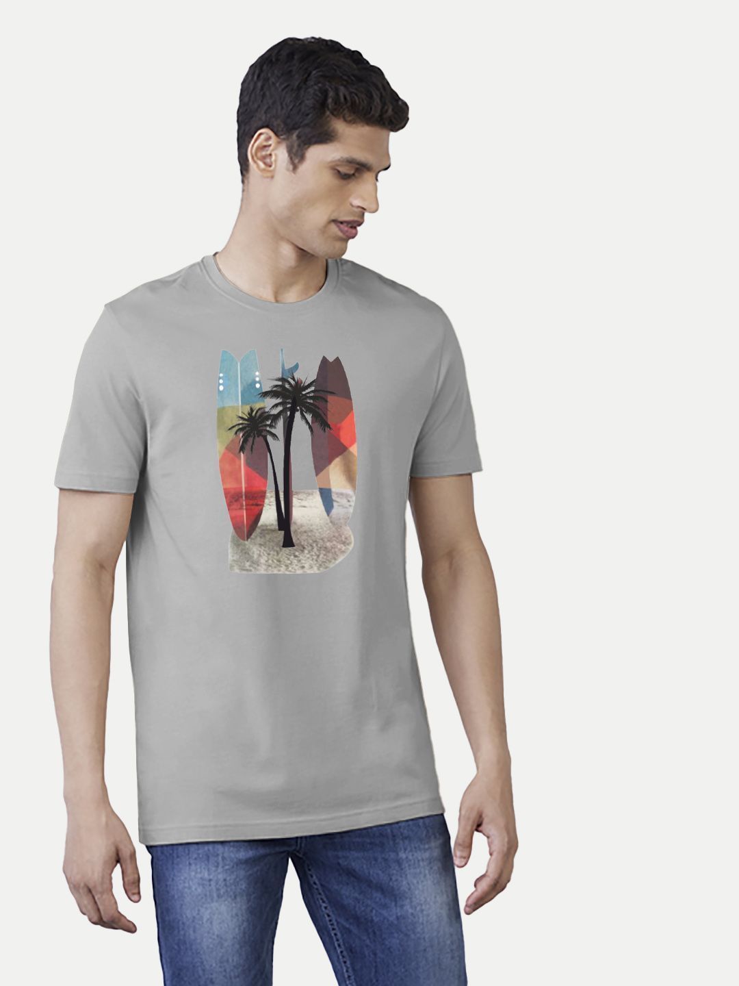 Men Grey Typographic Printed Cotton T-shirt