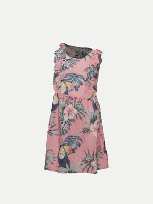 Teen Girls Pink All Over Printed Sleeveless Dress