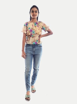 Teen Girls Beige AOP Printed Dress