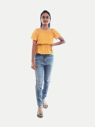 Teen Girls Mustard Solid Dress