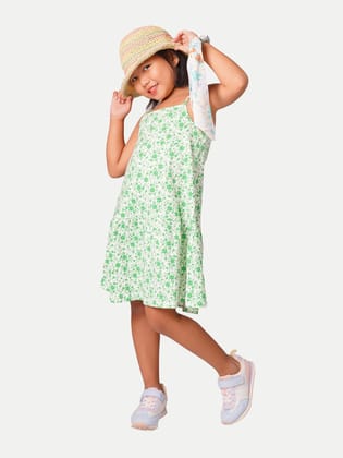 Girls White  Floral-printed Slip-dress