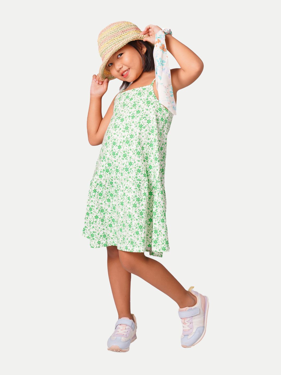 Girls White  Floral-printed Slip-dress