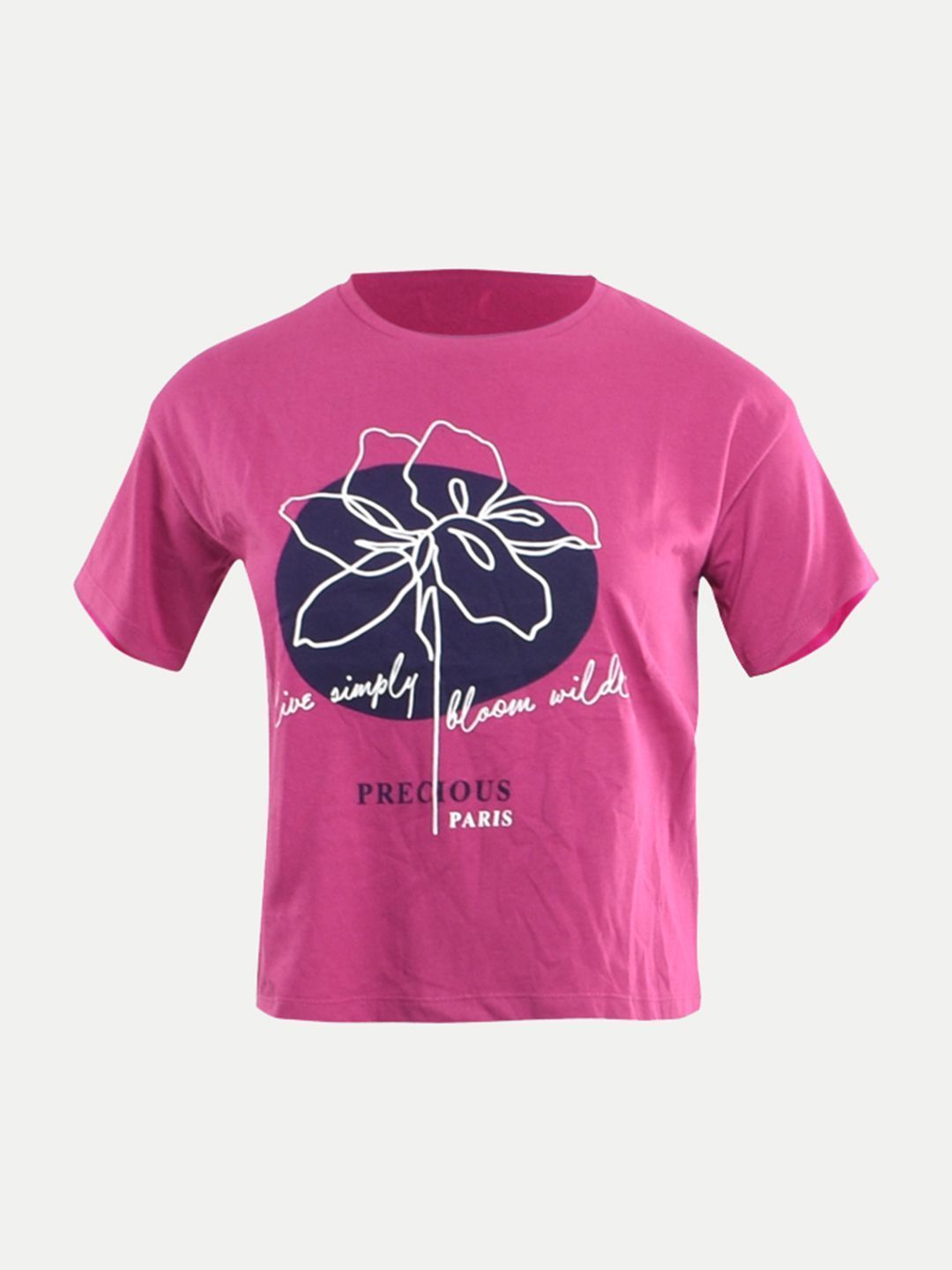 Girls Pink Printed Crew Neck T-shirt