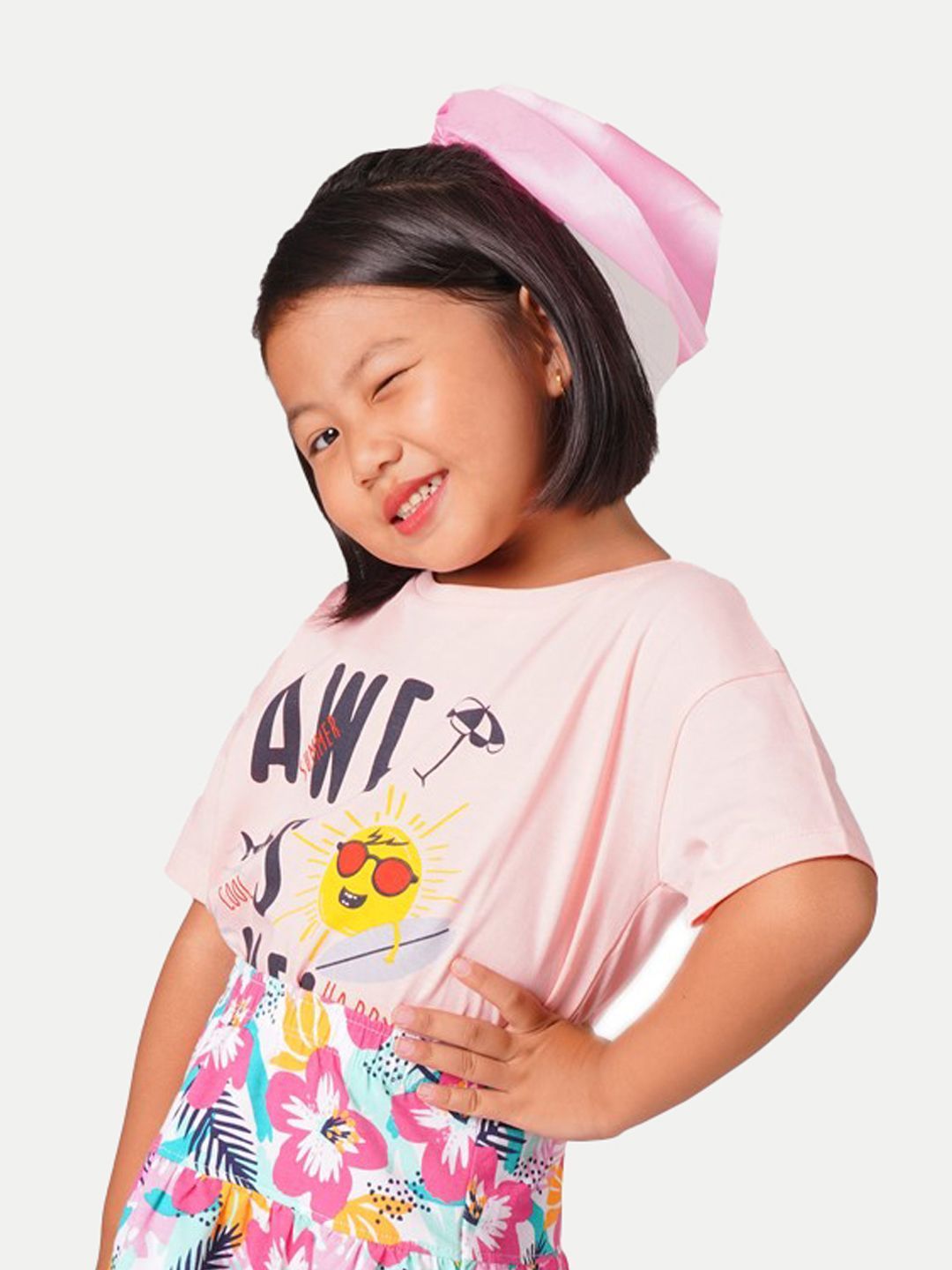 Pastel-Light Pink Printed Crew Neck T-shirt