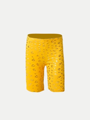 Girls Yellow All-over Printed Lounge Shorts