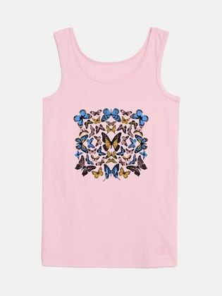 Girls Pink Printed Tanktop