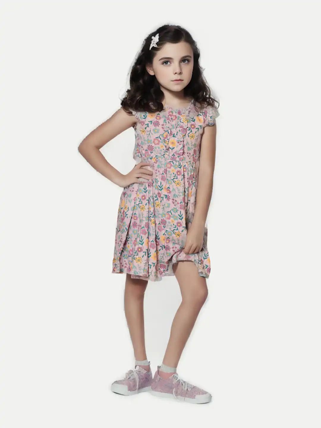 Girls Lilac Floral Printed Dress