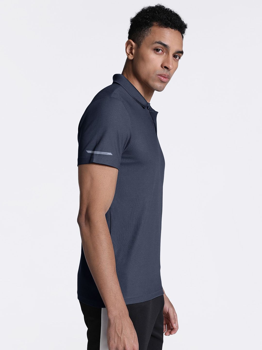 Men Basic Navy Polyester Polo T-shirt