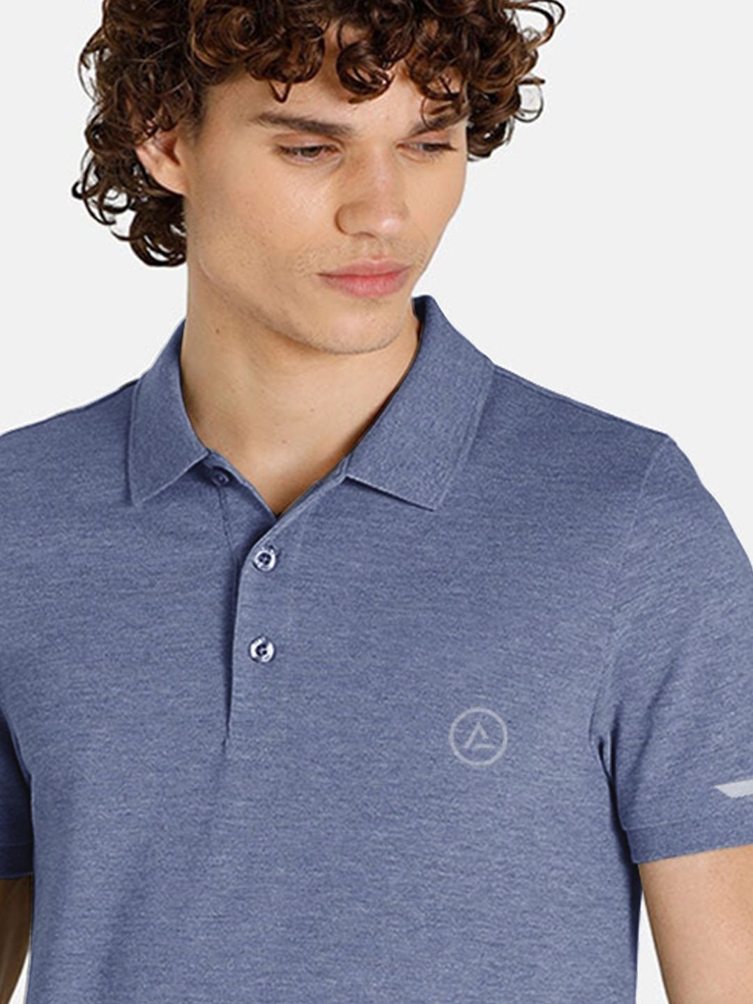 Men Basic Blue Polyester Polo T-shirt