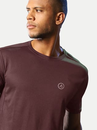 Men Maroon Polyester Active Crew Neck T-Shirt