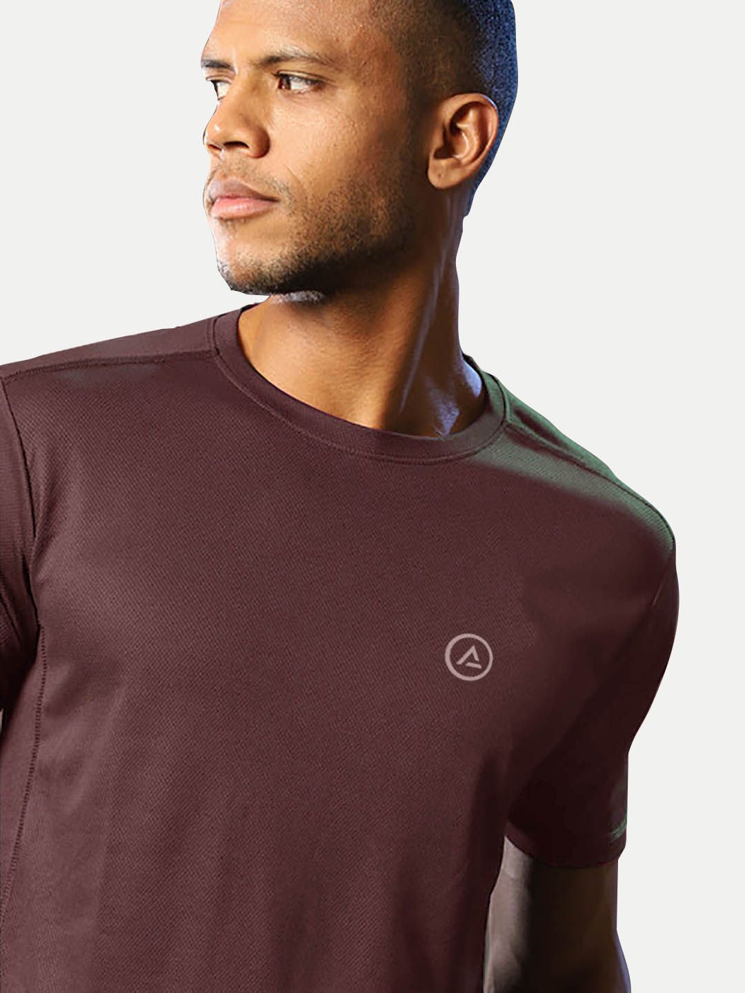 Men Maroon Polyester Active Crew Neck T-Shirt