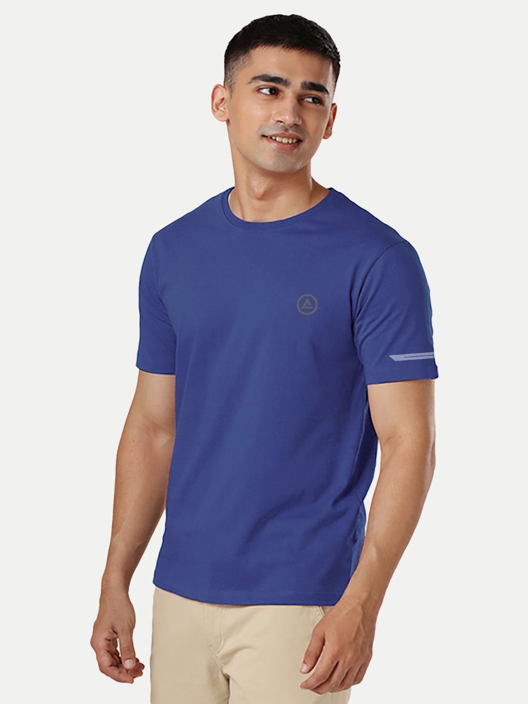 Men blue Polyester Active Crew Neck T-Shirt