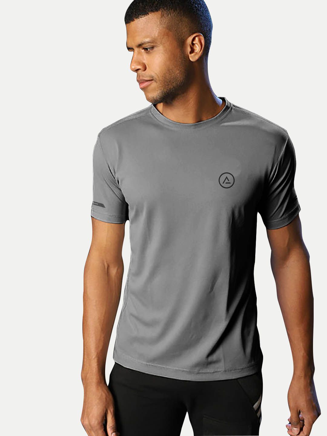 Men grey Polyester Active Crew Neck T-Shirt