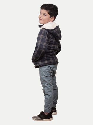 Boys Blue Checked Zip through Hoodie
