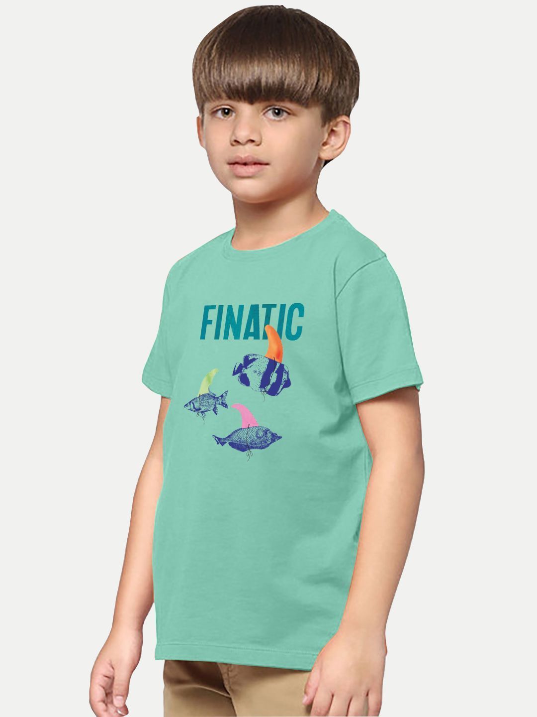 Boys Light Green T-Shirt with fish fins Print