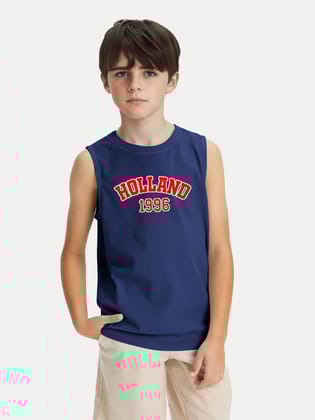 Boys Navy Solid Tanktop