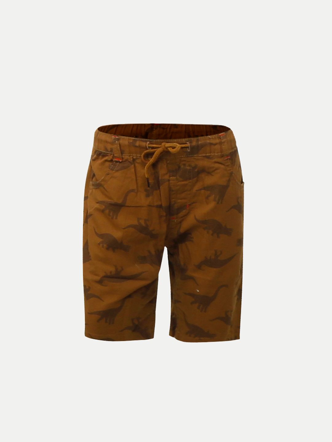 Boys Brown Dinosaur Printed Shorts