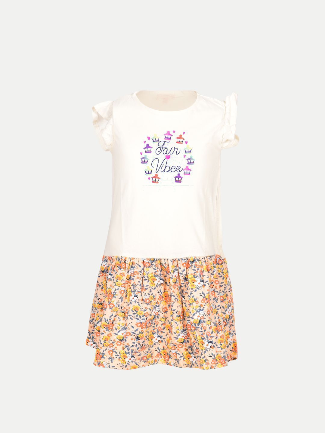 Girls Beige Solid Dress