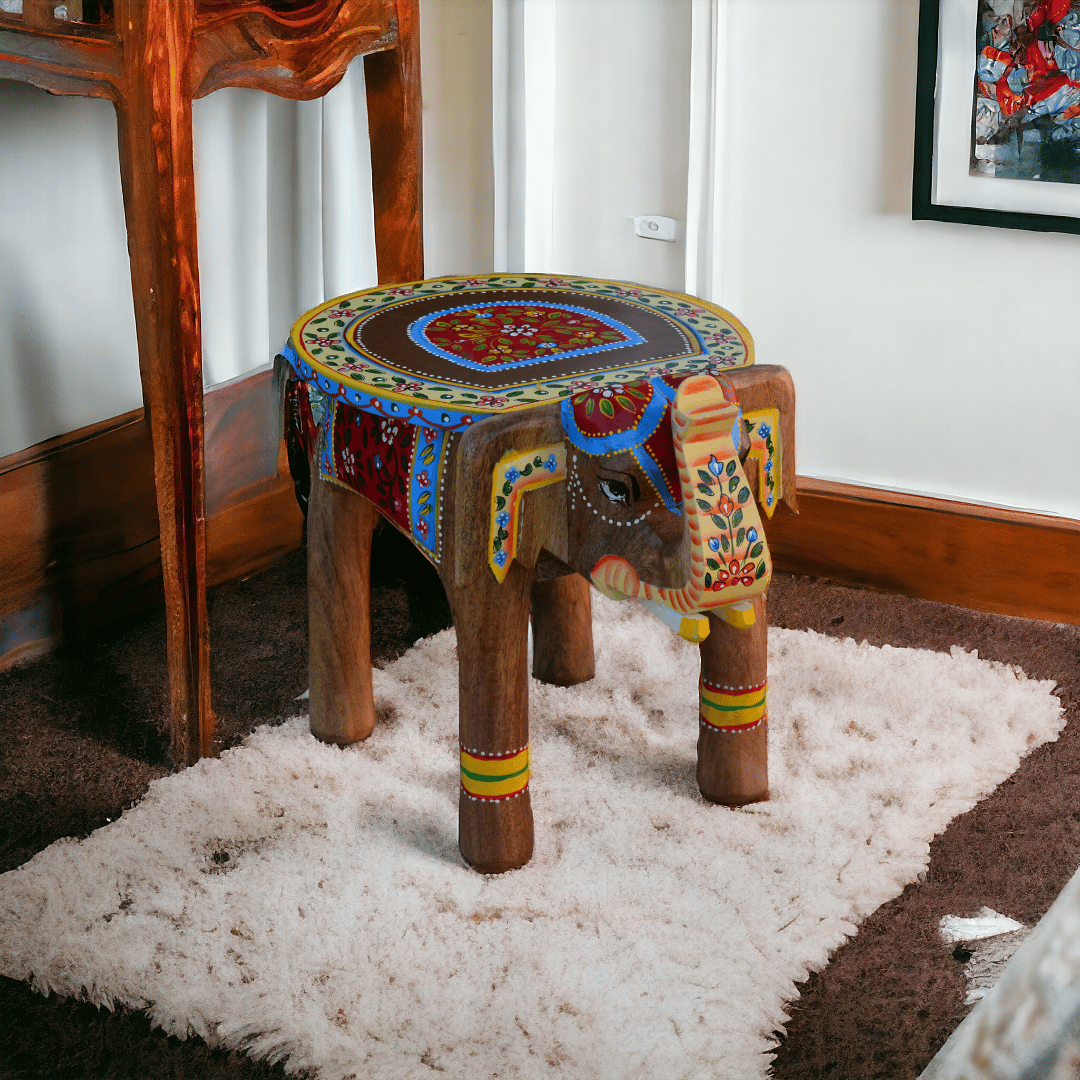 Elephant Stool Pichwai Painted  8 inch