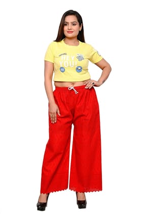 Cotton Embroidery Palazzo (Red)
