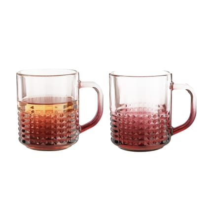 Yera Maroon Colored Glass Beverage Mug with Handles - 250 ml |Stylish Design for Tea, Coffee, Cappuccino, Latte, Iced Tea, or Hot and Cold Beverages| Perfect for Home & Restaurants | Set of 2 |
