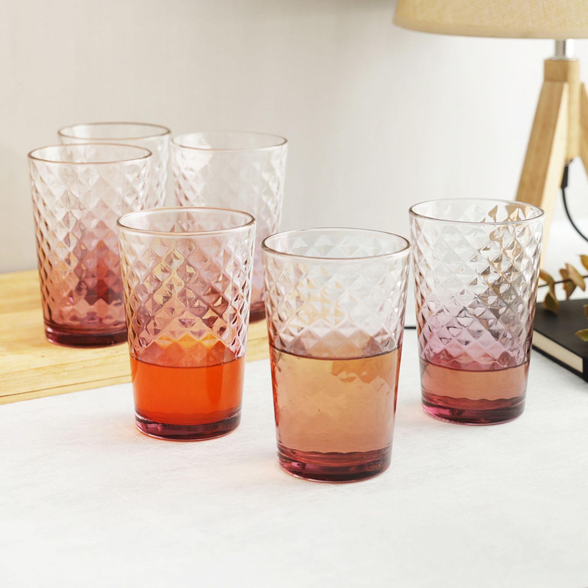 Yera Glass Water Tumbler Set - 215 ml, Set of 6 | Elegant Tableware in Glassware & Drinkware Tumblers Maroon |