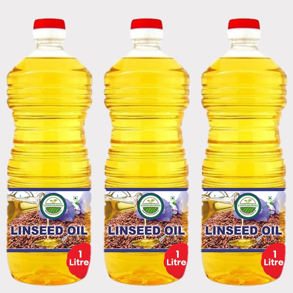 Pure Linseed Oil 3 Ltr  (Pack of 3 1 × Ltr) by Vishwakarma – Healthy Cooking, Made by Farmers
