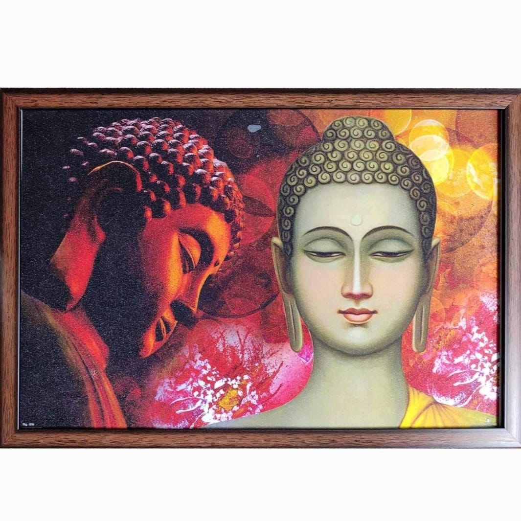 Bramika Artifacts Budha Laminated Glitter Laminated and Framed Art Print of Painting for Home and Office - Multi Colour 33x48 cm Synthetic Frame &MDF (DG b16)