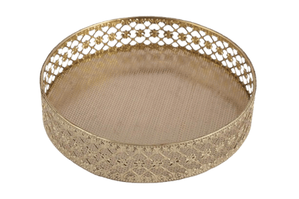 Metal Round Serving Decorative Tray for Center Table and Home Decor (Gold) (22 x 22 x 5 Cm)