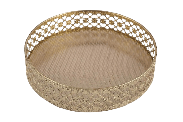 Metal Round Serving Decorative Tray for Center Table and Home Decor (Gold) (22 x 22 x 5 Cm)