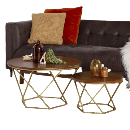 Geometric Coffee Table Set, 2 Piece Round Nesting Center Table with Sturdy Golden Metal Frame, Tea Table for Home/Living Room/Bedroom Geometric Coffee Table Set, 2 Piece Round Nesting Center Table with Sturdy Golden Metal Frame, Tea Table for Home/Living Room/Bedroom