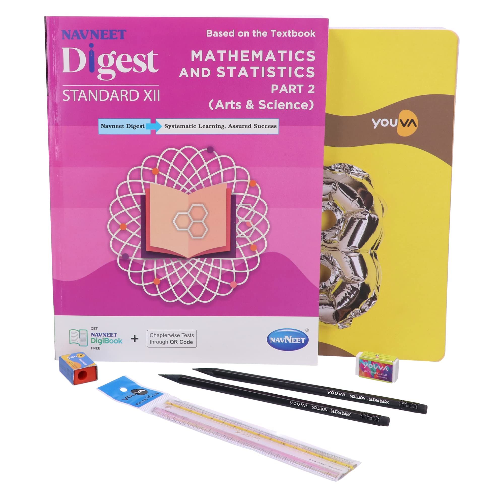 Navneet Youva Happiness Combo Mathematics Study Kit 1 Part 2 (1 Digest + 1 Three Subject Book + 2 Pencils + 1 Sharpener + 1 Eraser + 1 Scale)